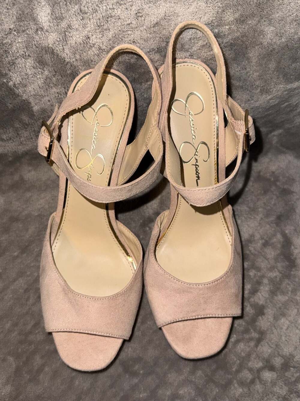 Jessica Simpson Women's Size 9.5M Blush Suede Platform Block Heel Sandals